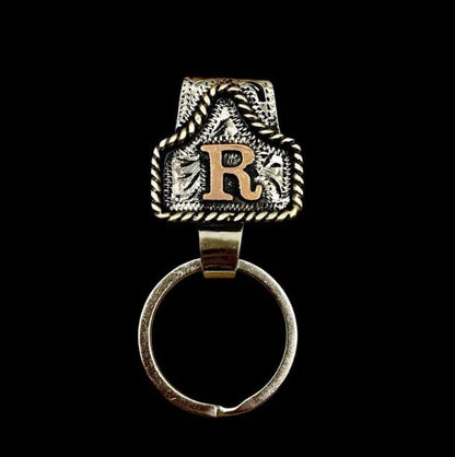 Vintage Brass Initial Cow Tag Keychain for Belt Loop & Pocket Carry