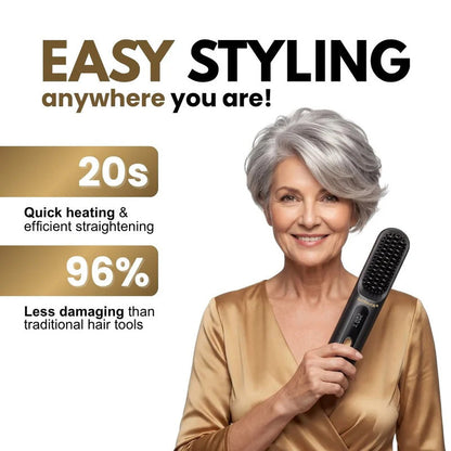 Black Compact Portable Heated Comb Straightener - USB Type-C Charge, 3 Heat Modes, Lightweight Wireless Adjustable Tool for Smooth, Frizz-Free Hair (Portable Hair Straightener for Travel)