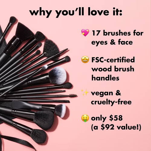 17-Piece Ultimate Makeup Brush Set & Travel Roll