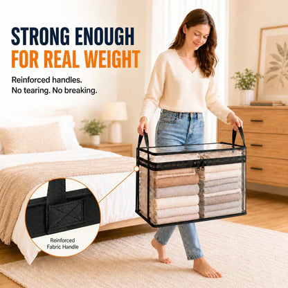 Portable Large Heavy-Duty Thick Plastic Clear Storage Box with Hinged Lid | Home, Travel & Camping